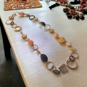 Mother Of Pearl Shell Glass Beaded Women Necklace Jewelry 30 Inch Length Costume